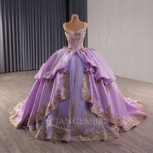 Vestido de quinceañera morado con lazo, tirantes finos y cuentas, con volantes, para fiesta de cumpleaños, personalizado para du