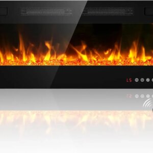 Ultra Thin Fireplace Inserts for Living Room with Heater, Remote Control, Touch Screen, Led Flame, 8H Timer, 750w/1500w
