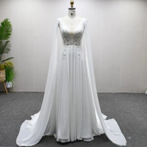 חתונה שמלה Princesa Wedding Dress V-Neck Appliques Button Back Sexy Bridal Dress