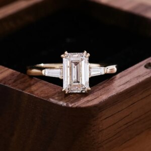 Provence 14K 18K Solid Gold Emerald cut E VS1 Lab diamond ring for women Classic Solitaire Party Engagement Wedding Band Ring