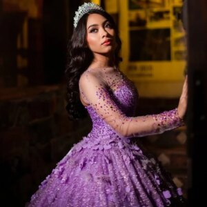 Customized Shiny Purple Off Shoulder Quinceanera Dress Tull crystal 3D flower applique vestidos de 15 Quinceanera