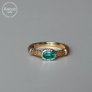 Aazuo Ins Real Solid 18K Yellow Gold Real Diamonds Natural Emerald 0.46 Rings Gifted for Women Au750