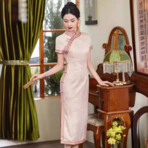 High-End Quality Real Silk Cheongsam Qipao Summer Modified Interwoven Dress Chinese Style Dress