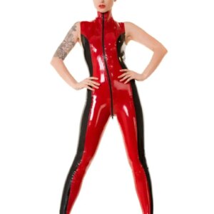customizedSkin two Latex Two Tone Catsuit in Red Black handmade cosplay
