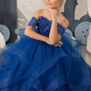Tulle First Communion Gowns for Children Princess 2026 Flower Girls Laces Embroidered Pageant Dresses for Kids Plus Size Layered
