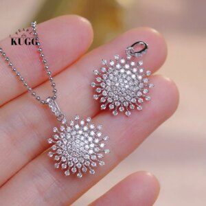 KUGG 18K White Gold Necklace Shiny Snowflake Design 0.60carat Real Natural Diamond Pendant Necklace for Women High Party Jewelry
