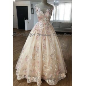 Stylish Pretty Evening Dresses Women O Neck Sleeveless High Quality Floor Length A Line Flowers Alliques Celebrity Party Gowns