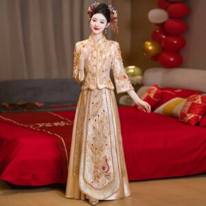 Overseas Chinese Bride Wedding Dress Slim Cheongsam Chinese Style Set Exquisite Costume Oriental Clothing костюм для восточных