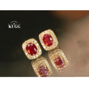 KUGG 100% 18K Yellow Gold Earrings Shiny Diamond Natural Ruby Gemstone Earrings Elegant Style High Wedding Jewelry for Women