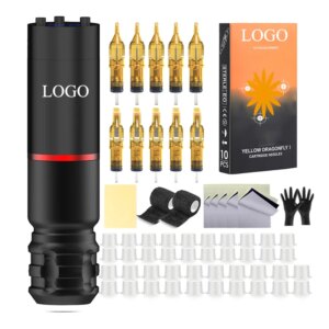 OEM Wireless Battery Complete Tattoo Pen Kit with Cartridge Needles Gloves Non-slip Band Ink Cap Wireless Rotary Tattoo Pen