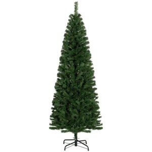 HOMCOM 6ft Pencil Christmas Tree Unlit Artificial Christmas Tree Slim Douglas Fir Xmas Tree with Realistic Branches Halloween T