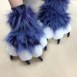 Fursuit Paws Cosplay Fluffy Claw Gloves Black Blue Furry Partial for Halloween