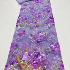 Nigerian Lace Fabric 2024 High Quality 5Yard Sequence Lace Fabric Embroidered Dubai New Lace Fabric Dresses 2024 Women Purpq29-1