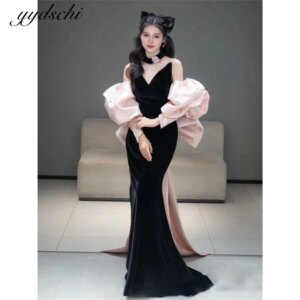 Customized Spaghetti Strap Pearl Bow V-neck Mermaid Detachable Sleeves Evening Dresses For Women 2025 Prom Dresses Party Dress