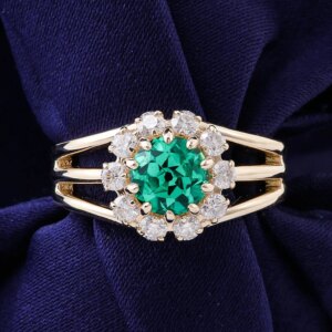 Provence Luxury wedding Ring 10K Solid Gold Green Lab Gemstone DEF/VS Lab Diamonds Halo band Ring Engagement ring Jewelry Custom