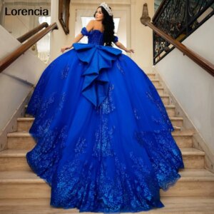 Customized Royal Blue Quinceanera Dress Ball Gown Sequins Applique Beading Mexico Corset Sweet 16 Vestidos De 15 Años YQD923