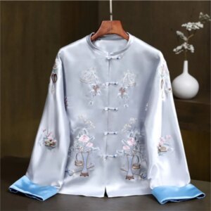 New Chinese heavy embroidery hand line button top coat