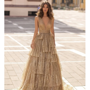 Rose Sequin Evening Dresses A Line V Neck Tiered Prom Party Gowns Bithday Customized Women Backless Beach Vestidos de Fiesta