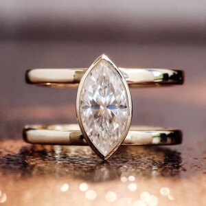 Provence 18K/14K/10K Yellow Gold 3.2ct D Color VVS1 GRA Marquise Shape Moissanite Ring For Women Double Row Anniversary Band