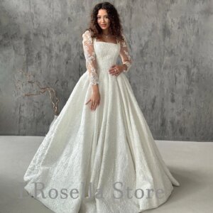 Luxury Square Collar Satin Lace A-line hochzeitskleid Nobility Court Formal Women Elegant Pretty Bride Gown Wedding Dress 2025