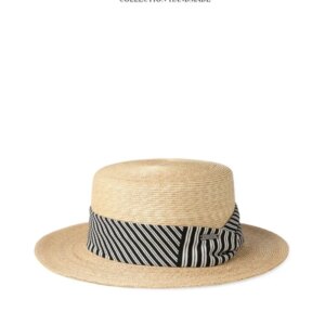 Fine natural braids hand-woven flat hat striped webbing