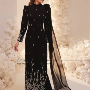 Luxury Rhinestone Crystal Prom Dress Customized Dubai High Neck Evening Party Gown Saudi Arabia Full Sleeve Wedding فساتين سهرة