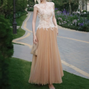 Customized A-Line Prom Dresses Ankle-Length O-Neck Sleeveless Evening Dresses Fashion Lace Simple Draped Sexy Backless