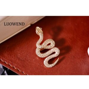 LUOWEND 100% 18K Yellow Gold Pendant Luxury Snake Shape 1.0carat Natural Diamond Necklace Pendant or Brooch High Women’s Jewelry
