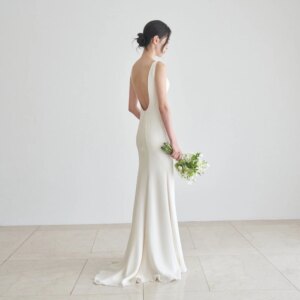 Customized Elegant Merimaid Wedding Dress Boat Neck Sleeveless Backless Soft Satin Bridal Gown Simple Sheath Bridal Party Dress