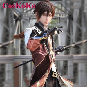 CosKoKo Zhongli Cosplay Anime Game Genshin Impact Costume Morax Handsome Combat Uniform Men Halloween Party Role Play Clothing