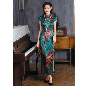High Quality Green High-Grade Cheongsam Qipao Real Silk Improved Mother Skirt Women’s Retro High-End 2024 Summer