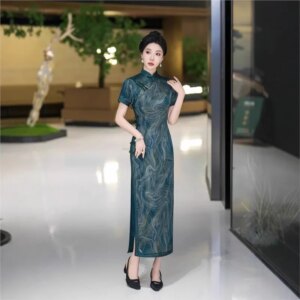 Cheongsam new Chinese female sense of daily national style dress temperament long