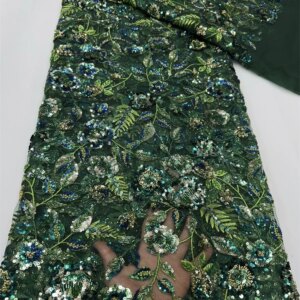 African Sequins Embroidery Lace Fabric, Groom Lace Fabric, Luxury Beaded Wedding Party Dress, High Quality, 5 Yards, 2025 FJ