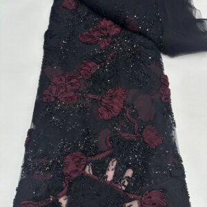 2025 New African French Nigerian High End Lace Fabric With Beads Sequins Mesh for Embroidery Wedding Party Bride Sewing Dress