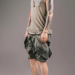 Multi-Pocket Workwear Washed Distressed Casual Pants Shorts Summer Color Matching Niche Design Oil Stain Dirty Men’s Cropped