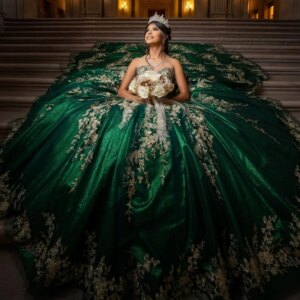 Emerald Green Quincenara Dress 2025 Mexico Gold Lace Beads Vestidos De 15Años Quinceañera XV Brithday Sweet 16 Dresses Ball Gown