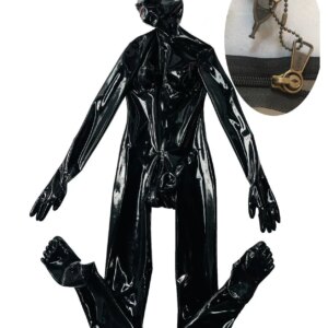 Men latex catsuit toes red teeth nose tube hidden two sheath three lockable zip