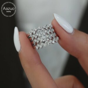 Aazuo Fine Jewelry 18K White Gold Real Diamonds Classic Mini Lines Ring Gift For Women Luxury Engagement Halo anillos mujer