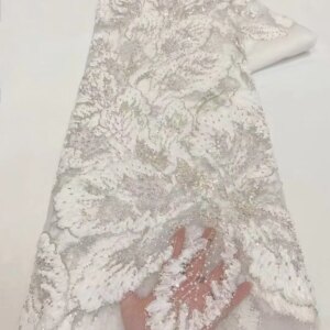 2025 High Quality Nigerian Net Lace Fabric African Sequins Tulle Lace Embroidered For Sewing Women Evening Party Dress Material