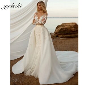 Customized Deep V-neck Appliques Backless Mermaid 2025 Wedding Dresses For Woman Detachable Train Bridal Gowns Vestidos De Novia