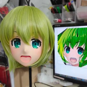 (GLb046)Customize Character Female Girl Resin Half Head Crossdress Cosplay Japanese Anime Role Kigurumi Mask With Eyes And Wig