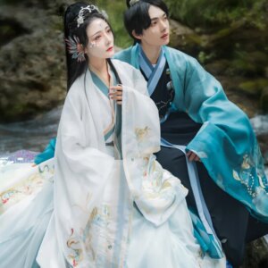 Men Women Vintage Lotus Hanfu Traditional Chinese Song Dynasty Cross Collar Costume INS Embroidery Lovers Couple Hanfu Dress Set