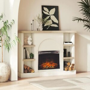 56 Inch Electric Fireplace with Fireplace, Fireplace Plug-in, Remote Control, Timer, Realistic Wood and Flame Effects