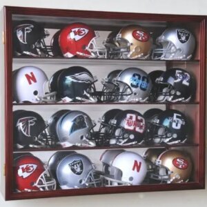 16 Mini Helmet Display Case Cabinet (Mirror Back) (Cherry)