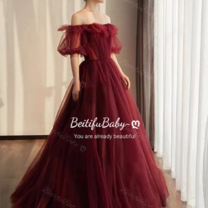 BeitifuBaby Simple Style Women’s Evening Gown Vintage Off The Shoulder Sleeveless Pleated Skirt Banquet Prom Dresses for Women