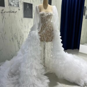 Exquisite Mermaid Evening Dresses Lace Hollow Detachable Train Folds Plus Size Party Dresses 2025 Woman