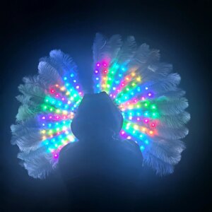 LED Light Up White Feather Wings Fan Costume Adults Angel Fairy Stage Performance Prop Photo Cos Wedding Ballroom Dance Women