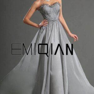 Lovely Strapless Beaded Lace Neck Chiffon Evening Dress A Line Prom Dress
