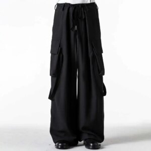 YOJI OOAK black straight leg work pants with large pockets, wool pants, wide legs, hanging feeling, loose casual pants for men