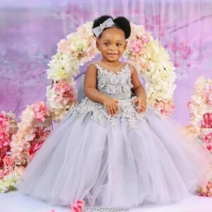 Silver African Flower Girl Dresses Ball Gown Sheer Tulle Appliques Baby Little Girl Peageant Dress Gowns Customized